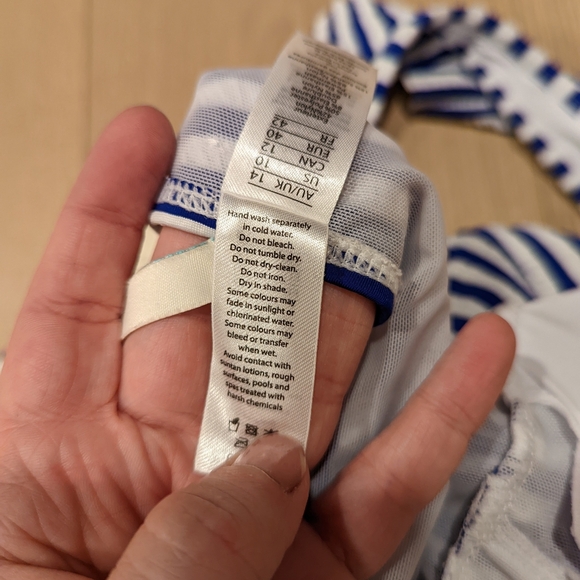 Blue and White Striped Swimsuit - Picture 4 of 10